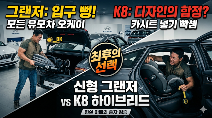  신형 그랜저 K8 하이브리드 실물 비교, 쌍둥이 아빠가 줄자 들고 대리점 다녀온 현실 후기