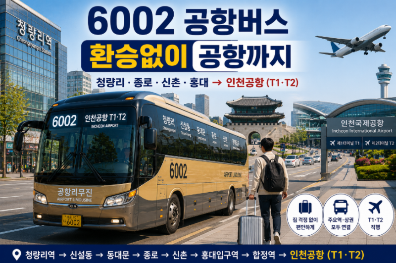6002번 공항버스 시간표 요금 노선｜청량리 신설동 종로에서 인천공항 리무진 실시간 확인