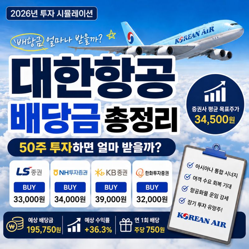 대한항공 50주로 시작해서 매달 50만원 투자하면 생기는일