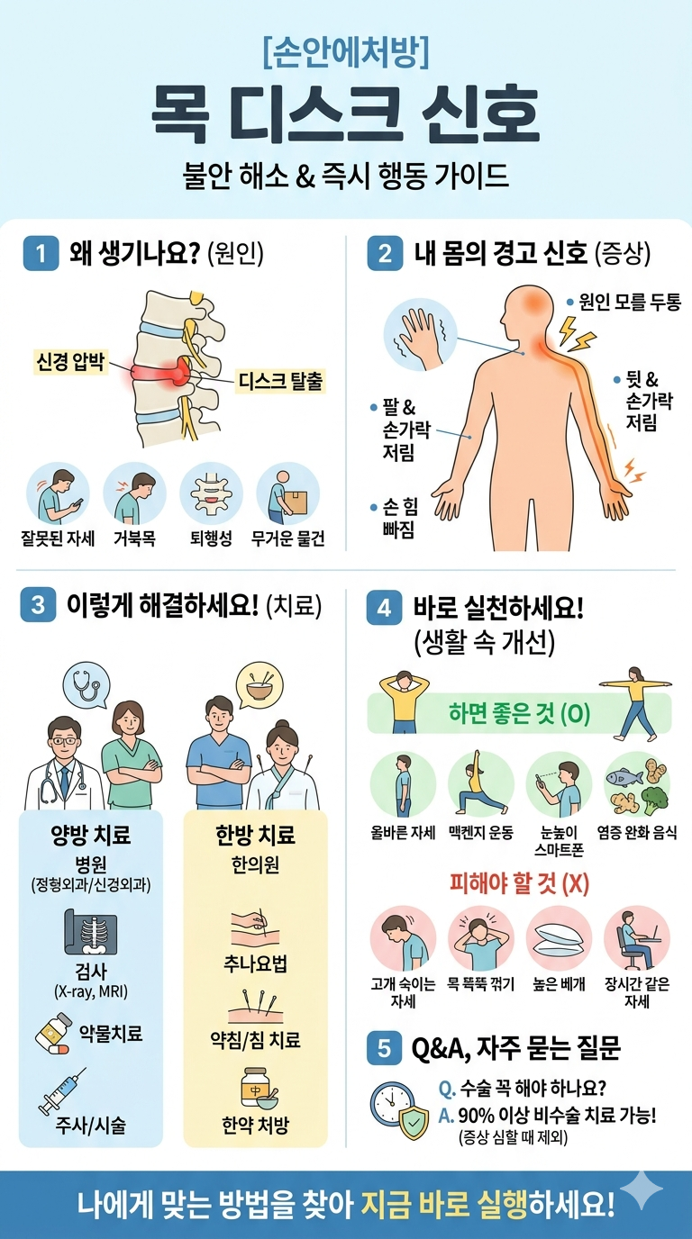 [손안에처방] 목 디스크 신호 초기에 잡는 법: 통증 원인부터 병원 치료와 예방 음식까지 총....