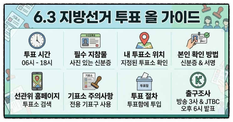 6.3지방 선거 투표<b>시간</b> 준비물 투표소 찾기 <b>출구조사 발표</b>... 