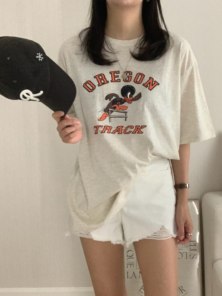  여성 오버핏 반팔티 추천! 캐릭터 프린팅 빅사이즈 티셔츠 여름 코디