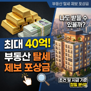  부동산 탈세 제보 포상금 조건 및 신고센터 지급 기준 (최대 40억 원)