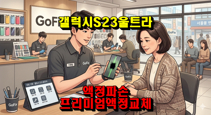  [갤럭시액정수리] 갤럭시 S23 울트라 화면 초록줄 + 검은 멍, 갤럭시S23울트라 호환용 프레임 일체형 액정(일반 vs 프리미엄) 비교 후 프리미엄 액정 교체 수리 후기! 