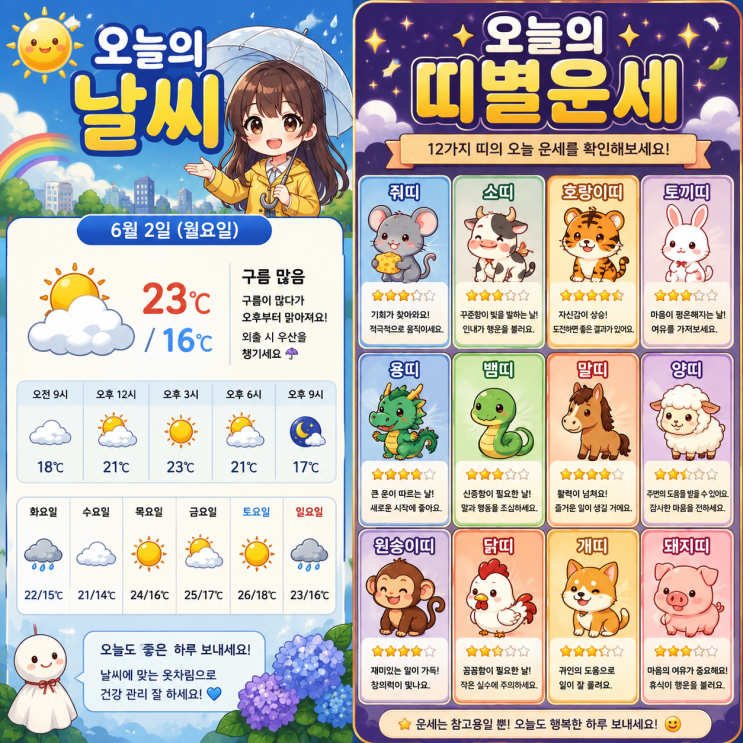  2026년 6월 3일 오늘의 날씨와 띠별운세, 한낮 무더위와 년도별 운세 정리