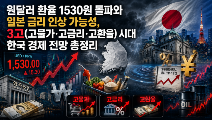 원달러 환율 1530원 돌파와 일본 금리 인상 가능성, 3고(고물가·고금리·고환율) 시대 한국 경제 전망 총정리