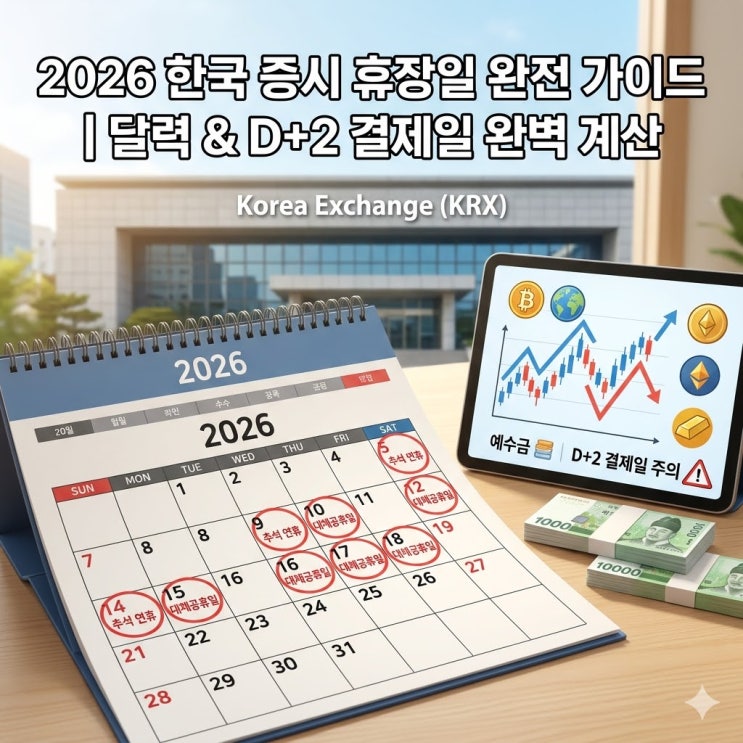  2026년 대한민국 주식 시장 휴장일 달력 총정리 및 D+2 매도 대금 결제일 완벽 계산법