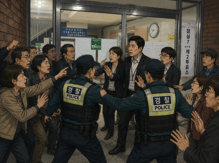 [속보] “선관위 엉터리, 투표 무효!” 송파구 <b>투표소</b> 밤 9시... 