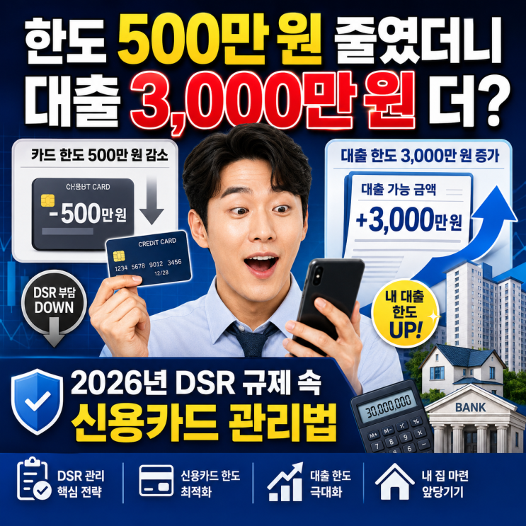  "한도 500만 원 줄였더니 대출 3,000만 원 더?" 2026년 DSR 규제 속 신용카드 관리법