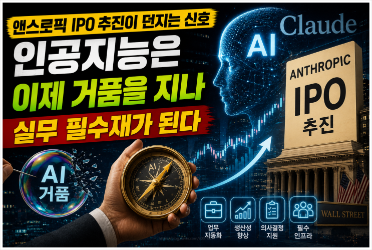  앤스로픽 IPO 추진이 던지는 신호, 인공지능은 이제 거품을 지나 실무 필수재가 된다