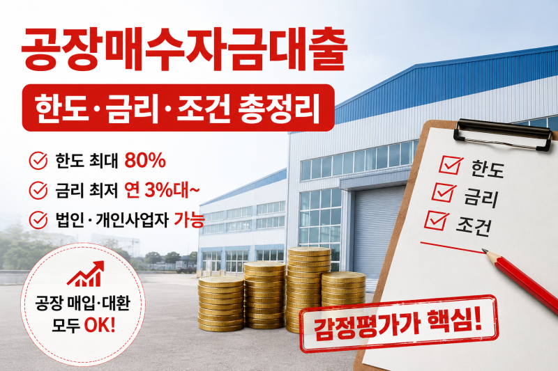 공장매수자금대출 한도 얼마나 나올까? 법인·개인사업자 조건 총정리｜갈아타기(대환) 가능....