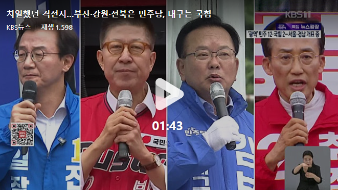 [긴급속보] 부산·<b>강원</b>·<b>전북</b> 민주당 <b>승리</b>, 대구는 국힘 수성... 