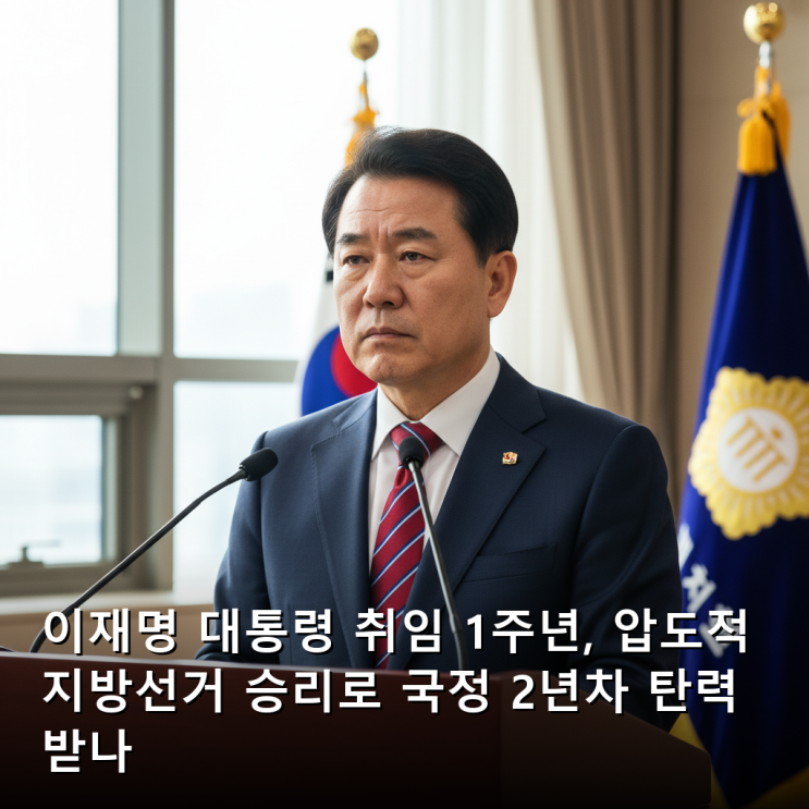 이재명 <b>대통령</b> 취임 1주년, 압도적 지방선거 승리로 <b>국정</b> 2년차... 