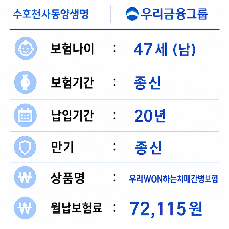 동양생명 치매간병 47세 재가 노치원 요양원 플랜
