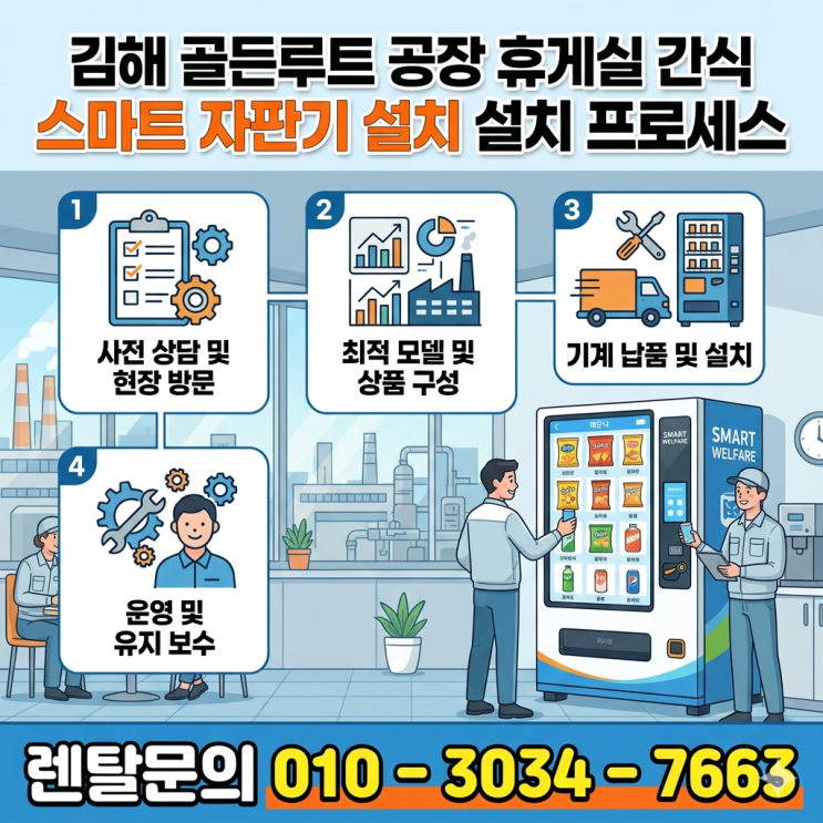  김해 골든루트 공장 휴게실 간식 스마트 자판기 기계 설치 프로세스