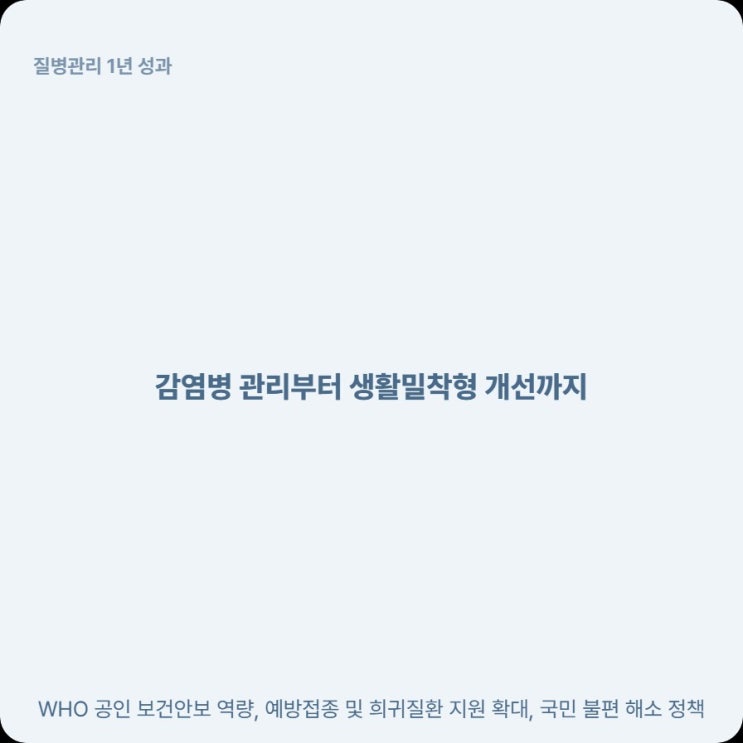  질병관리청 국민주권정부 출범 1년 주요 성과 및 정책 정리