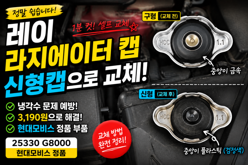 레이 라디에이터 캡 신형 캡으로 셀프 교체해봤습니다냉각수 문제로 스트레스 받다가 3,190원....