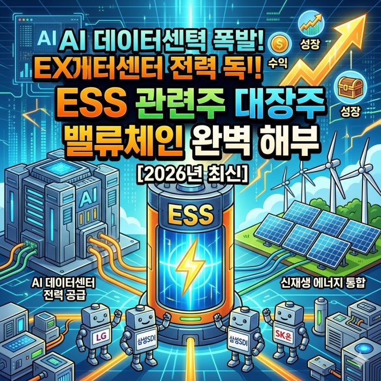  [2026년 최신] AI 데이터센터 전력 폭발! ESS 관련주 대장주 밸류체인 완벽 해부