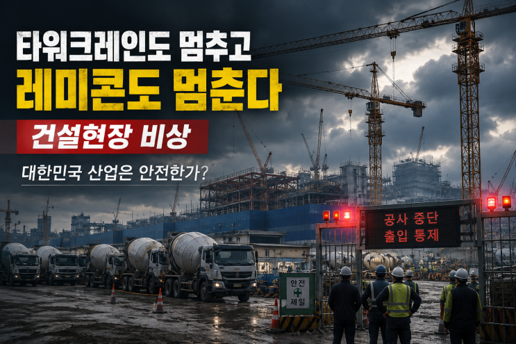 타워크레인도 멈추고 <b>레미콘</b>도 멈춘다…<b>파업</b> 릴레이...