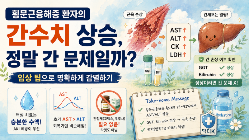 횡문근융해증Rhabdomyolysis 환자에 보이는 AST/ALT의 급격한 상승 - "우르사 / 고덱스 투여가 필요....
