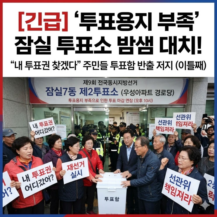 제9회 지방선거 송파구 <b>잠실 투표소</b> 상황, 투표용지 부족... 