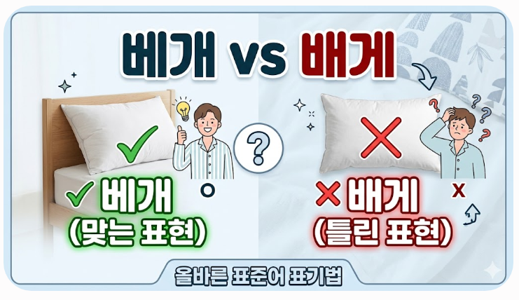 베개 배게 올바른 표준어 표기법