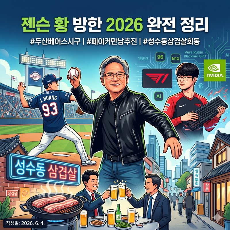 젠슨 황 방한 2026 완전 정리 — 두산베어스 시구, 페이커와의 만남 추진, 성수동 삼겹살 회동....