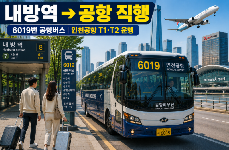 6019번 공항버스 시간표 요금 예매 노선 총정리｜서울대 신림 구로디지털 보라매역에서 인천....