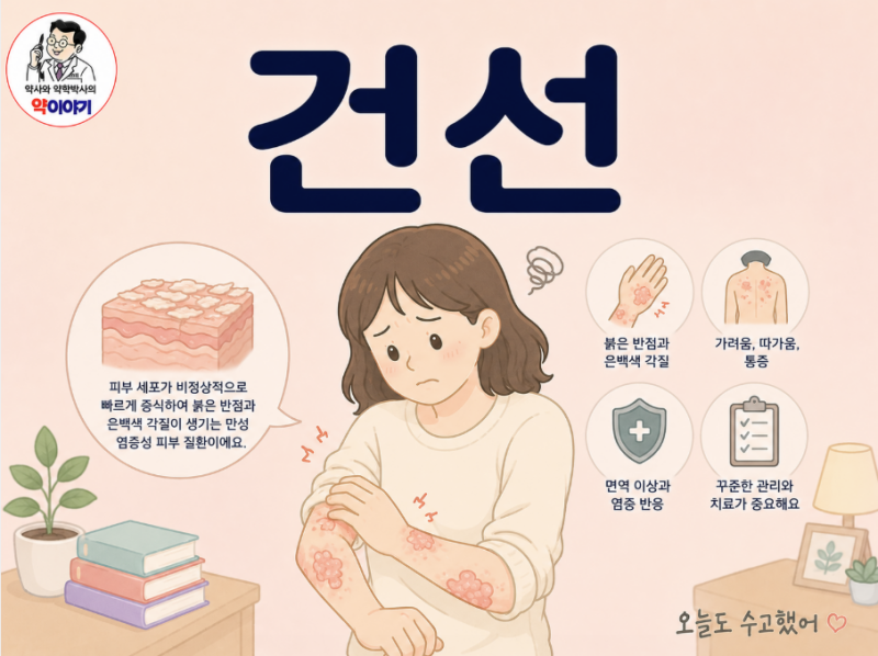 건선, "붉은 각질판과 평생 잘 지내는 법" — 약사가 풀어쓰는 건선 A부터 Z까지