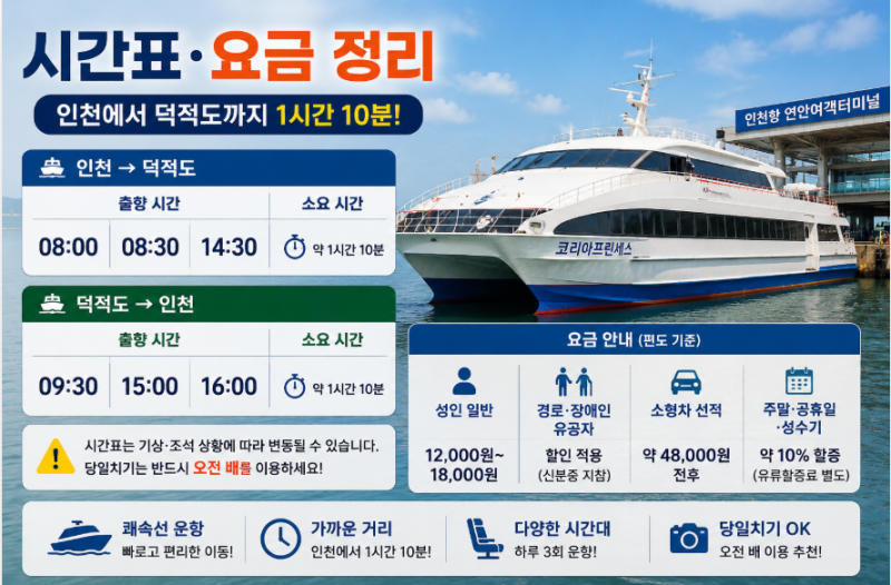 덕적도 배 시간표·요금·예매방법 2026 최신｜인천에서 배 타는 법 정리
