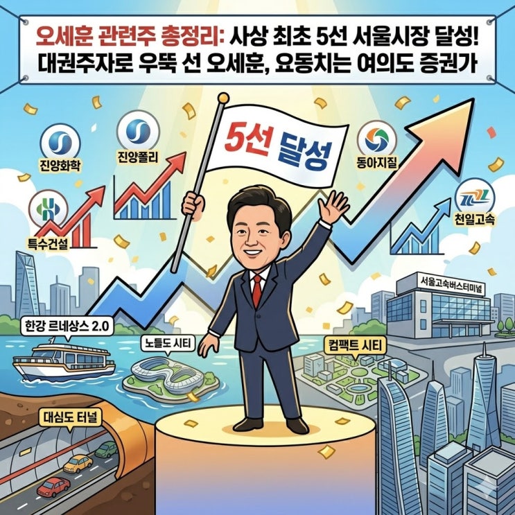  최초 5선 성공 오세훈 관련주 총정리: 진양화학 대심도 지하화 수혜주 TOP 5 주가 전망