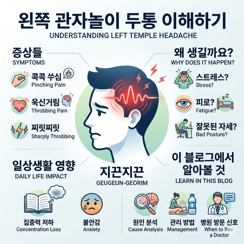 왼쪽 관자놀이 두통 지끈거리는 통증 원인 완화 방법
