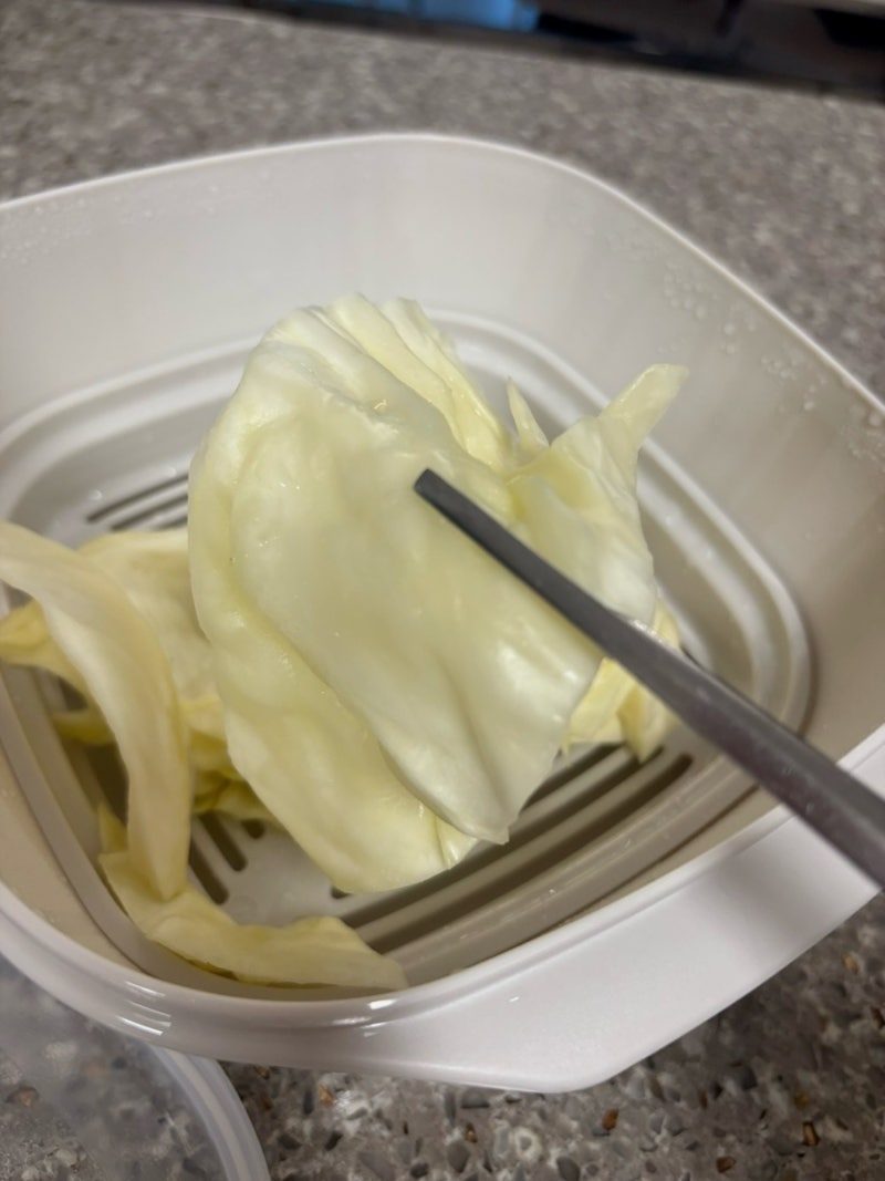 다이소 전자레인지용 찜기 후기, 양배추찜 5분이면 완성!