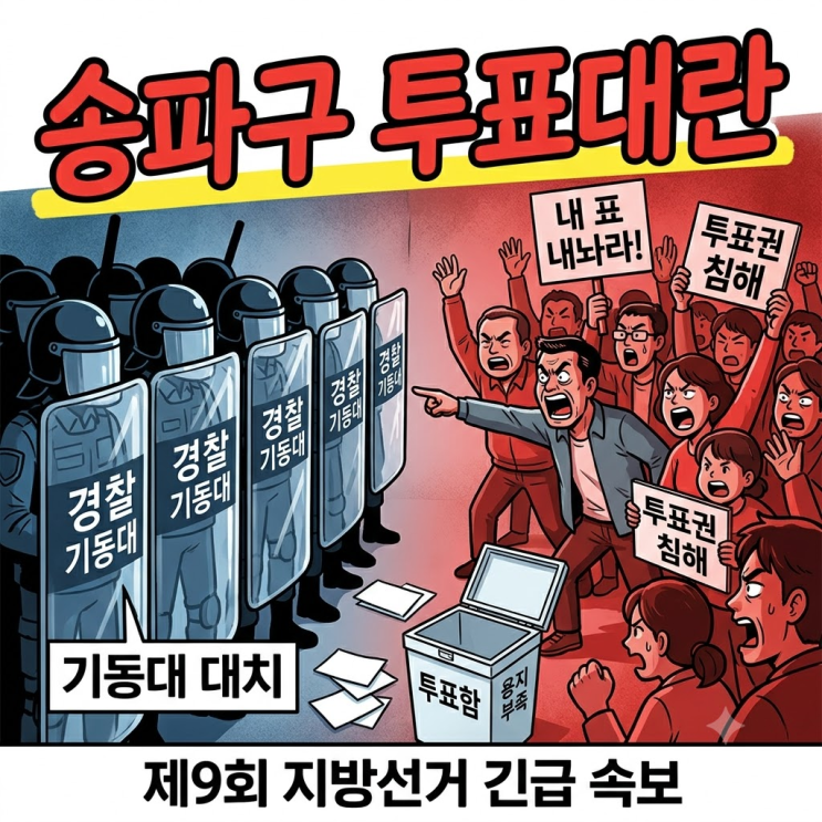  [현장상황] "투표함 절대 못 나간다!" 유권자 폭발한 송파구, 선관위 50% 꼼수가 부른 역대급 대치