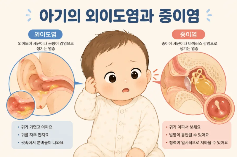 [신생아 육아] 아기의 외이도염과 중이염