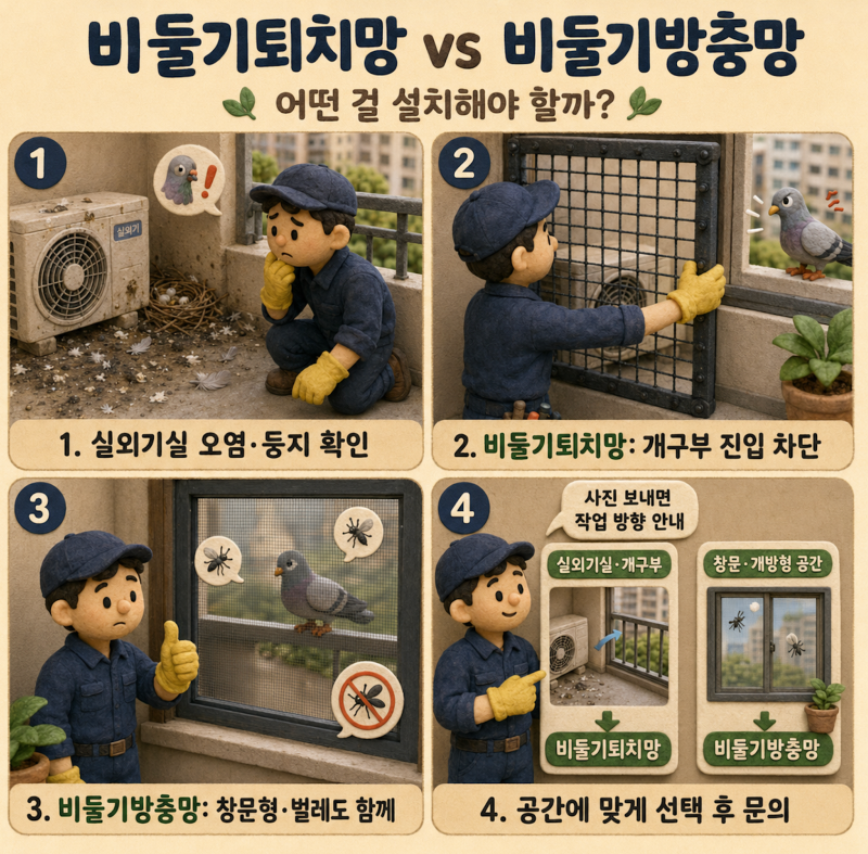 에어컨 실외기 비둘기 비둘기퇴치망과 비둘기방충망 차이, 어떤 걸 설치해야 할까 (비용포함....