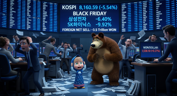  [주식마감 브리핑]"검은 금요일"｜코스피 -5.54% 폭락 8160, 미국 반도체 쇼크에 삼성전자 -6.4%· SK하이닉스 -9.9%