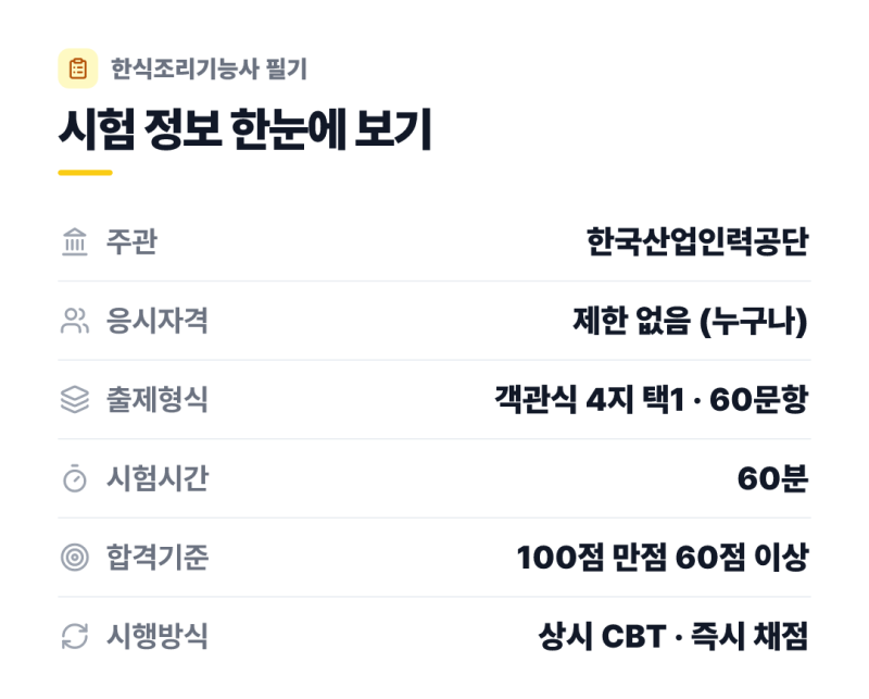 2026 한식조리기능사 필기 핵심요약 PDF