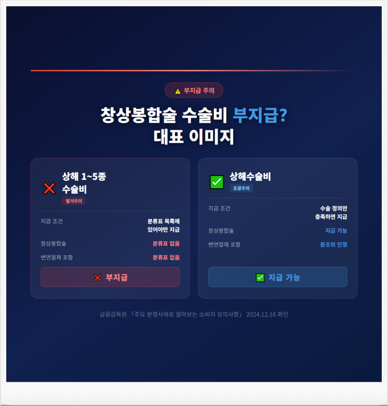 상해 1-5종 수술비, 변연절제 포함 창상봉합술 안나올 수 있습니다!