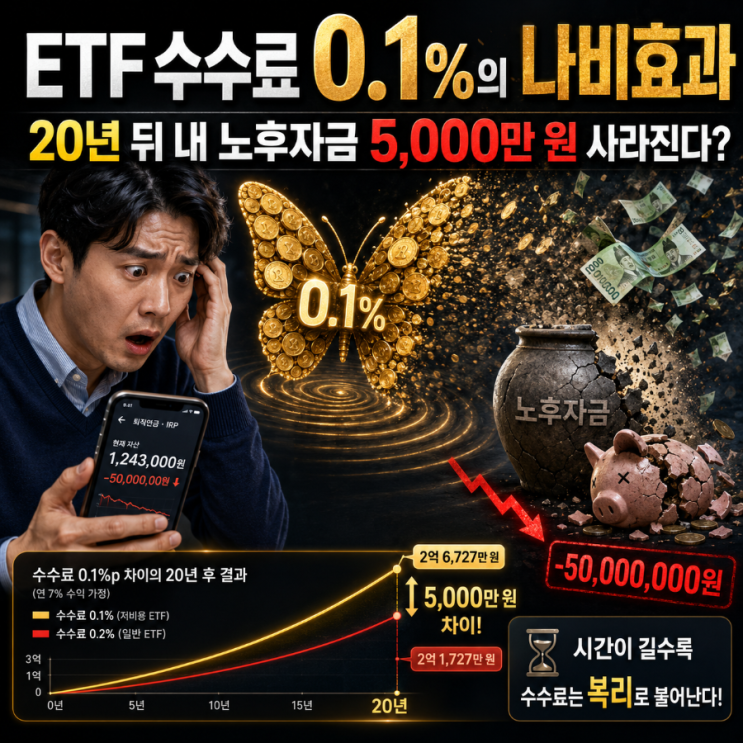  ETF 수수료 0.1%의 나비효과, 20년 뒤 내 노후자금 5,000만 원 사라진다? 직장인 이책임의 끝장 분석