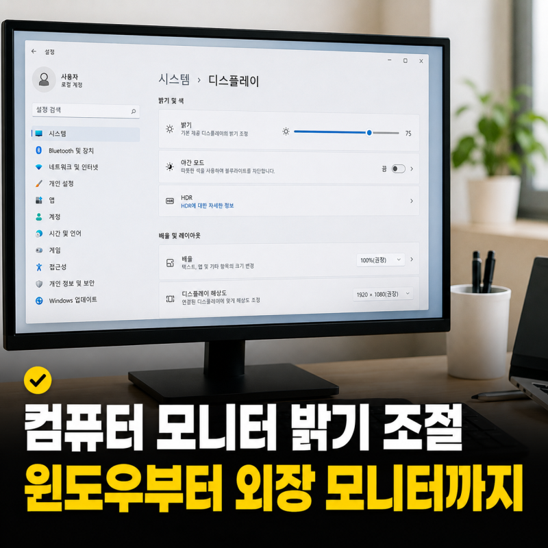 컴퓨터 모니터 밝기 조절 방법 단축키 윈도우 설정