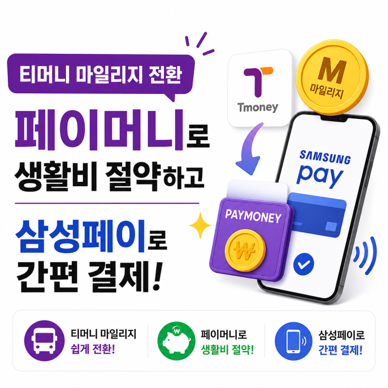티머니 마일리지 전환, 페이머니로 생활비 절약하고 삼성페이로 간편 결제!