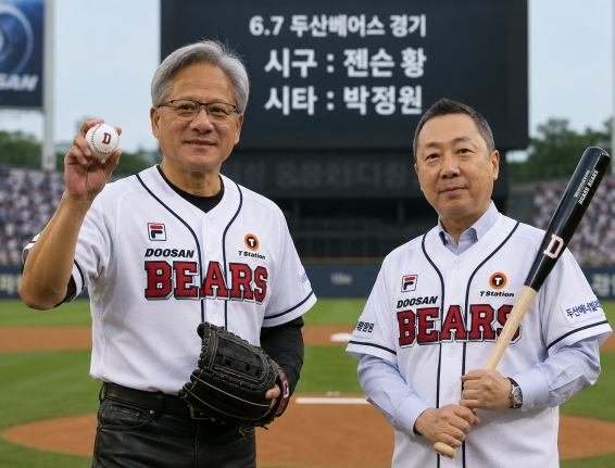 두산 키움 <b>젠슨황 시구</b> 경기 중계 박정원 회장 시타