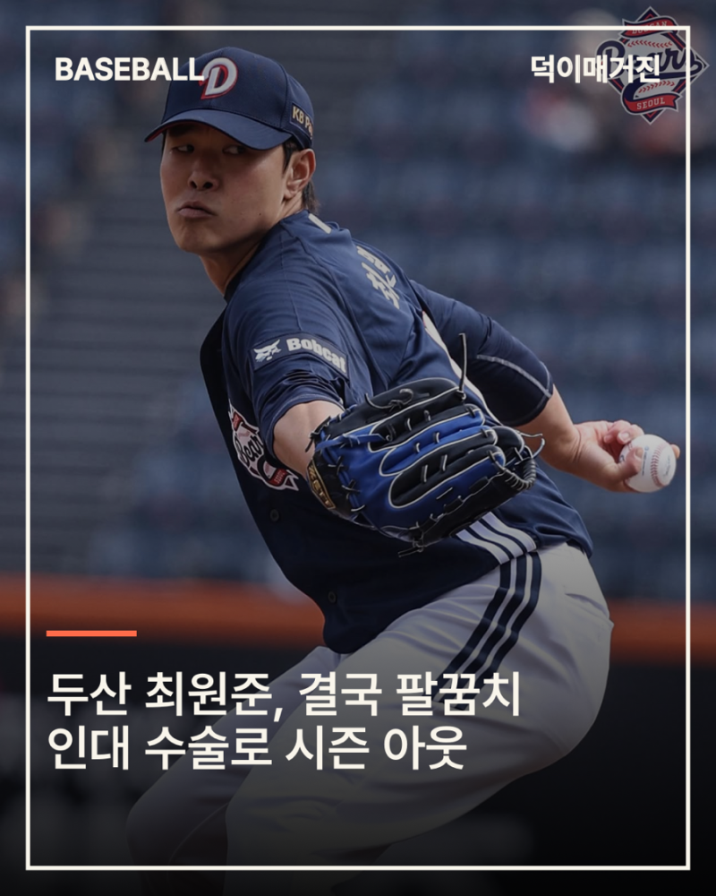 두산 또 악재…FA 38억 최원준, 결국 팔꿈치 인대 수술로 시즌 아웃