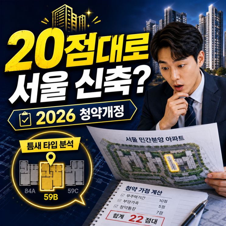  2026년 개정 청약법 활용하기! 가점 20점대로 서울 신축 아파트 당첨되는 틈새 타입 분석