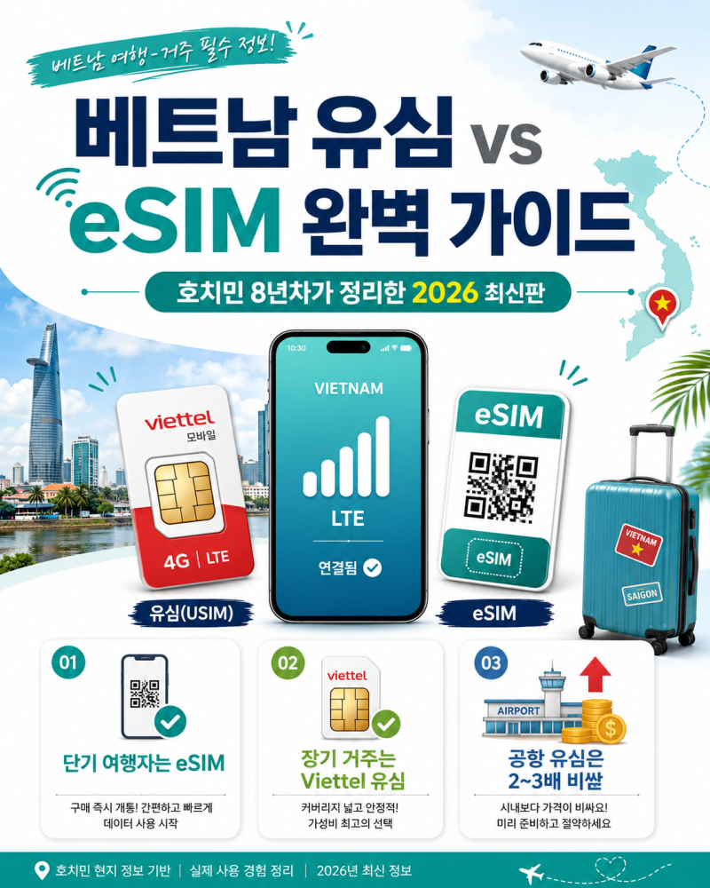 베트남 유심 vs eSIM 뭐가 나아? 호치민 8년차가 정리한 완벽 가이드 (2026 최신)