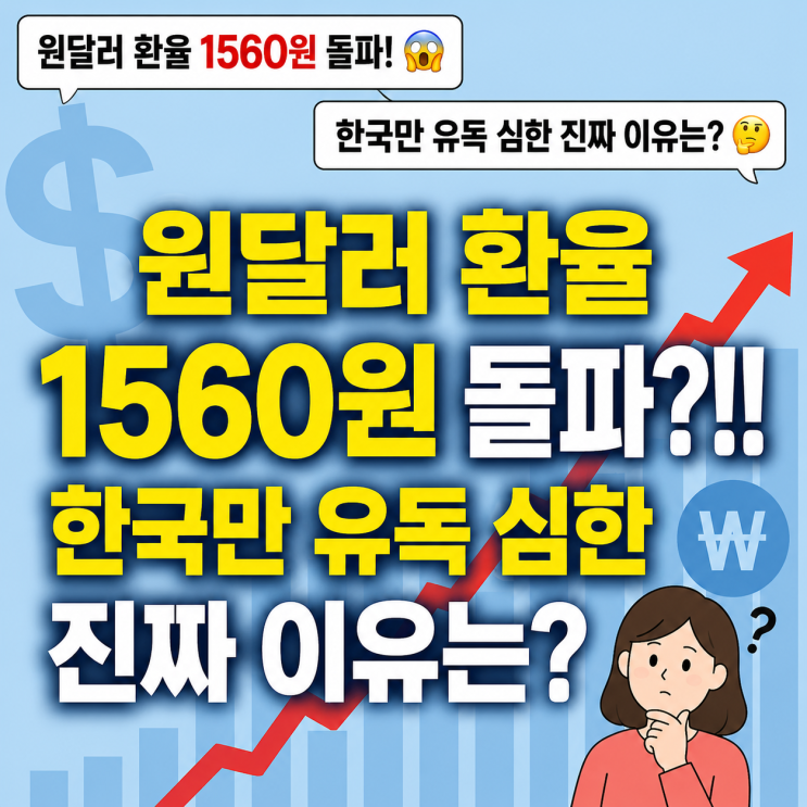 <b>원달러</b> <b>환율</b> 1560원 돌파?!! 한국만 유독 심한 진짜 이유는?