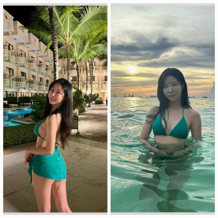치어리더 류현주 비키니 스타일링 에메랄드 그린 수영복
