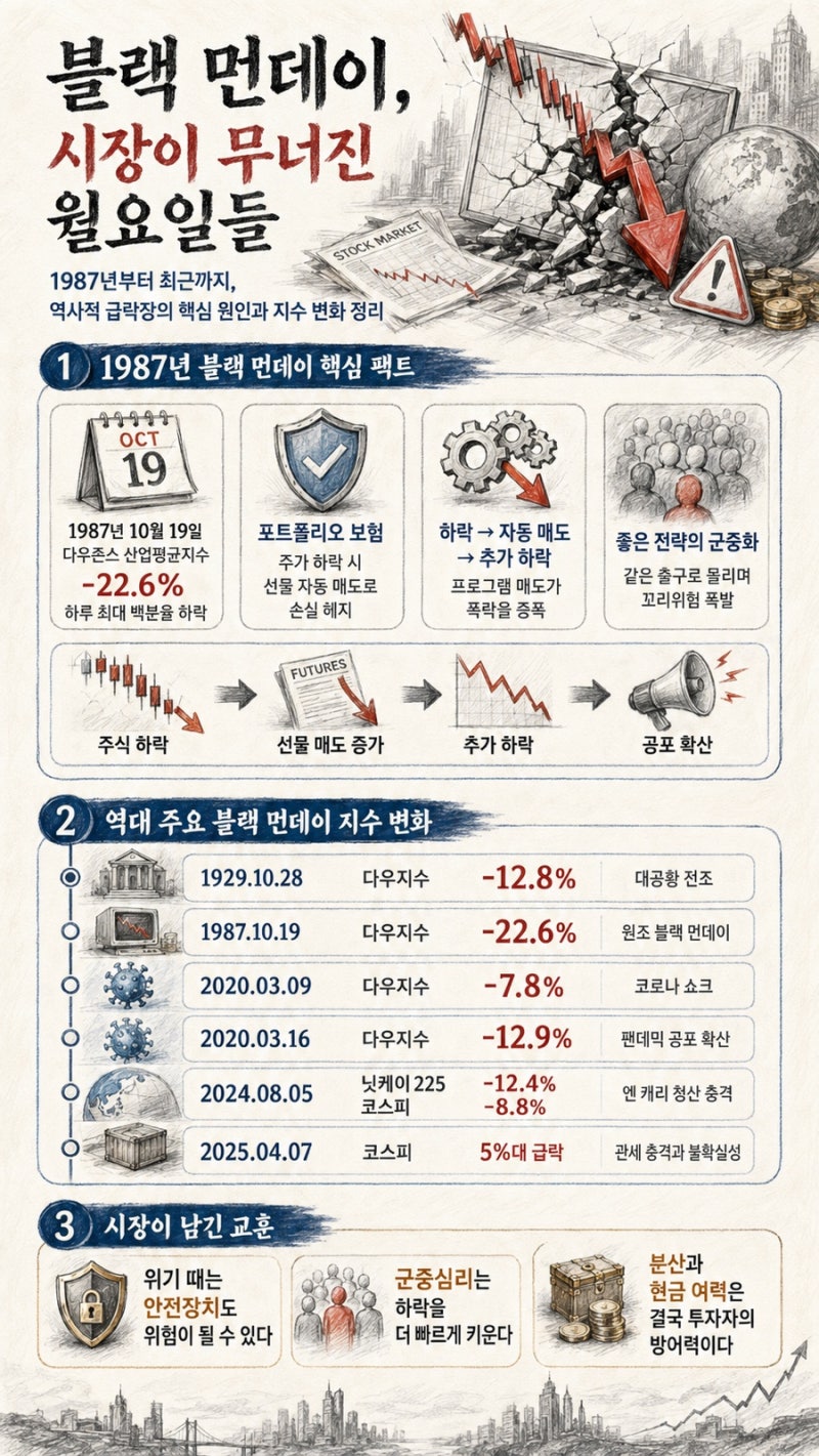 블랙 먼데이 뜻과 역대 지수 변화 정리, 1987년 폭락은 왜 일어났을까?