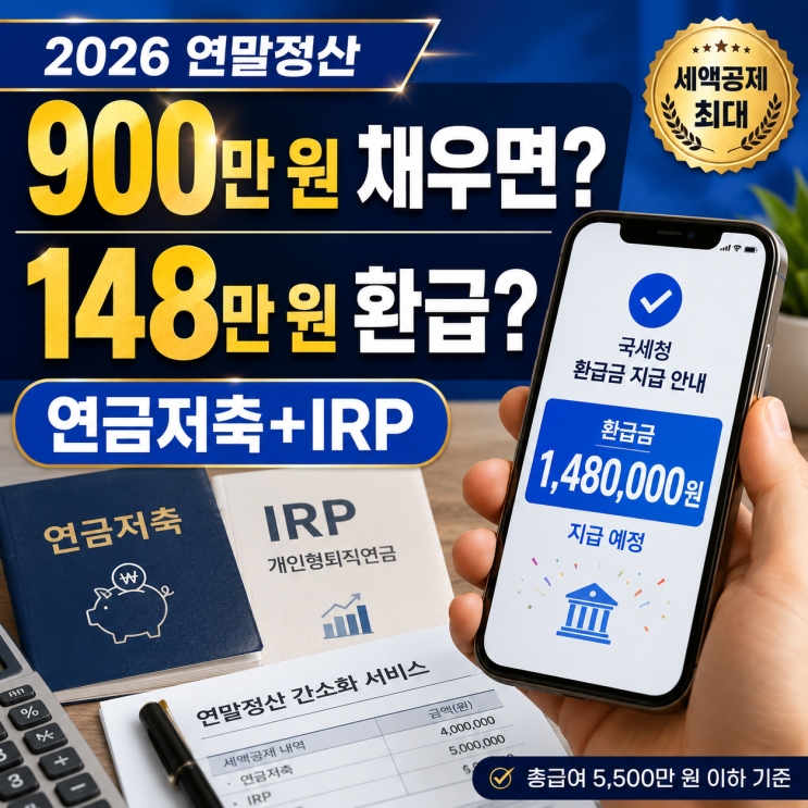  2026년 연말정산, 연금저축 IRP 900만 원 풀로 채우면 148만 원 환급 가능할까?